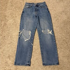 Forever 21 Blue Distressed Straight Leg Jeans